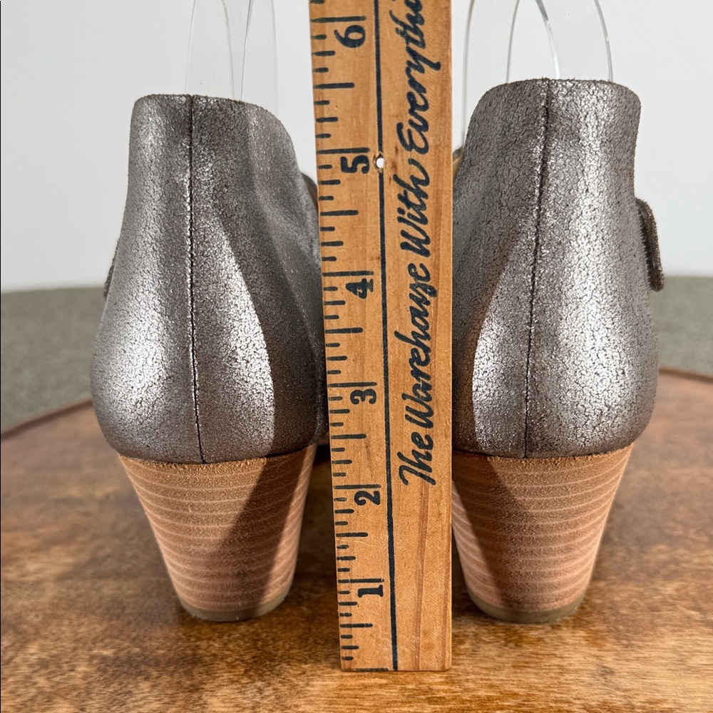 Eileen Fisher Sandals Wm 9.5 Iris Metallic Silver Leather Block Heel Pewter - Picture 5 of 14